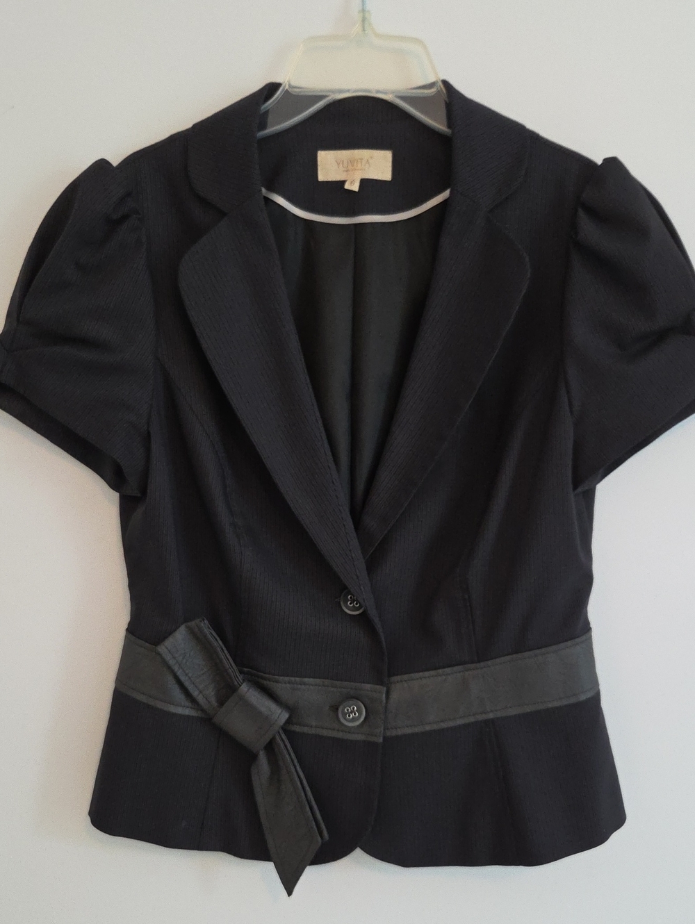 Yuvita Black Short Sleeve Belted Notch-Lapel Blazer